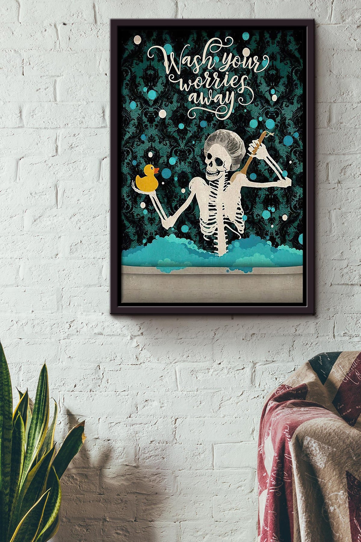 Wash Your Worries Away Poster Bathroom Decor Art For Halloween Framed Canvas