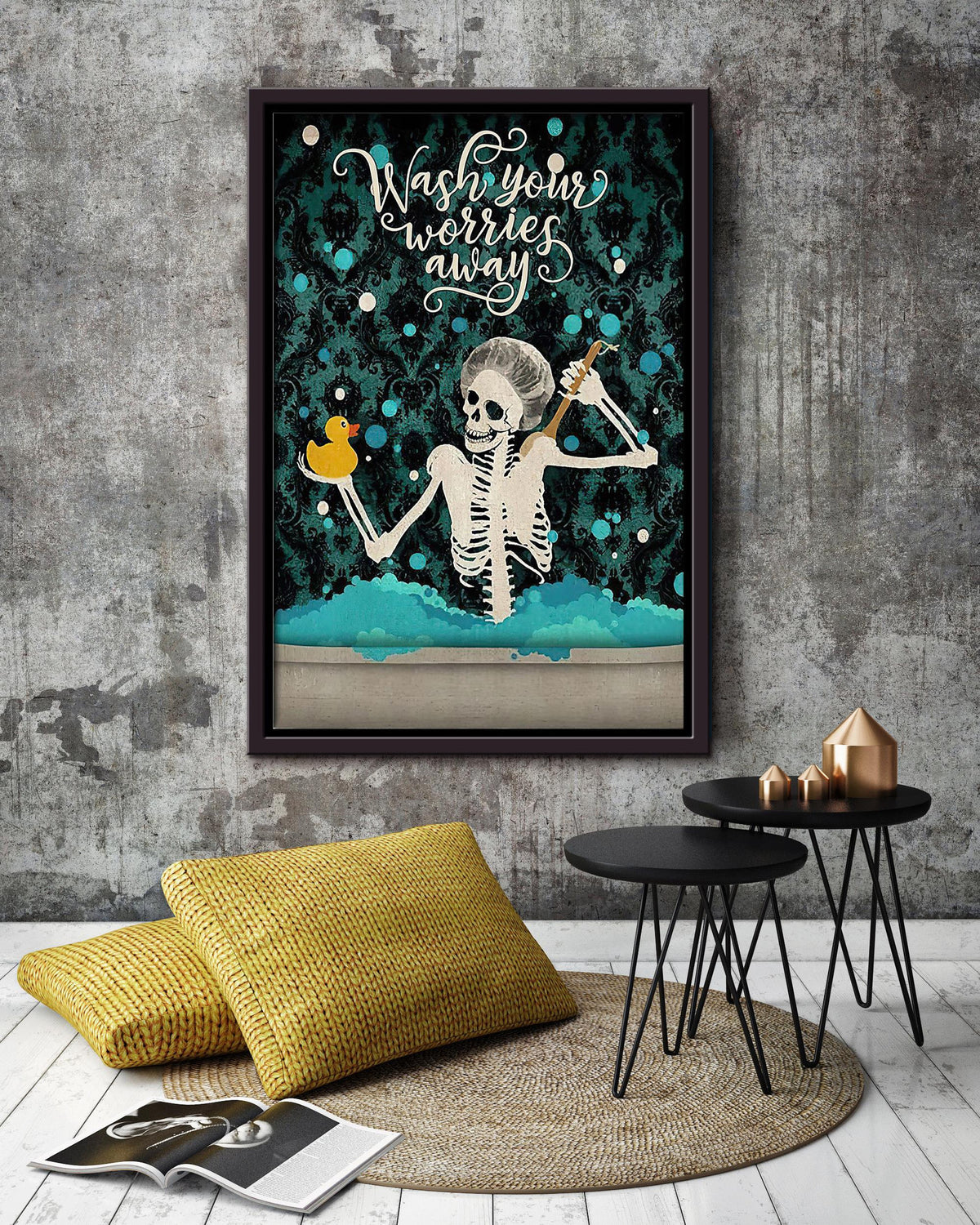 Wash Your Worries Away Poster Bathroom Decor Art For Halloween Framed Canvas