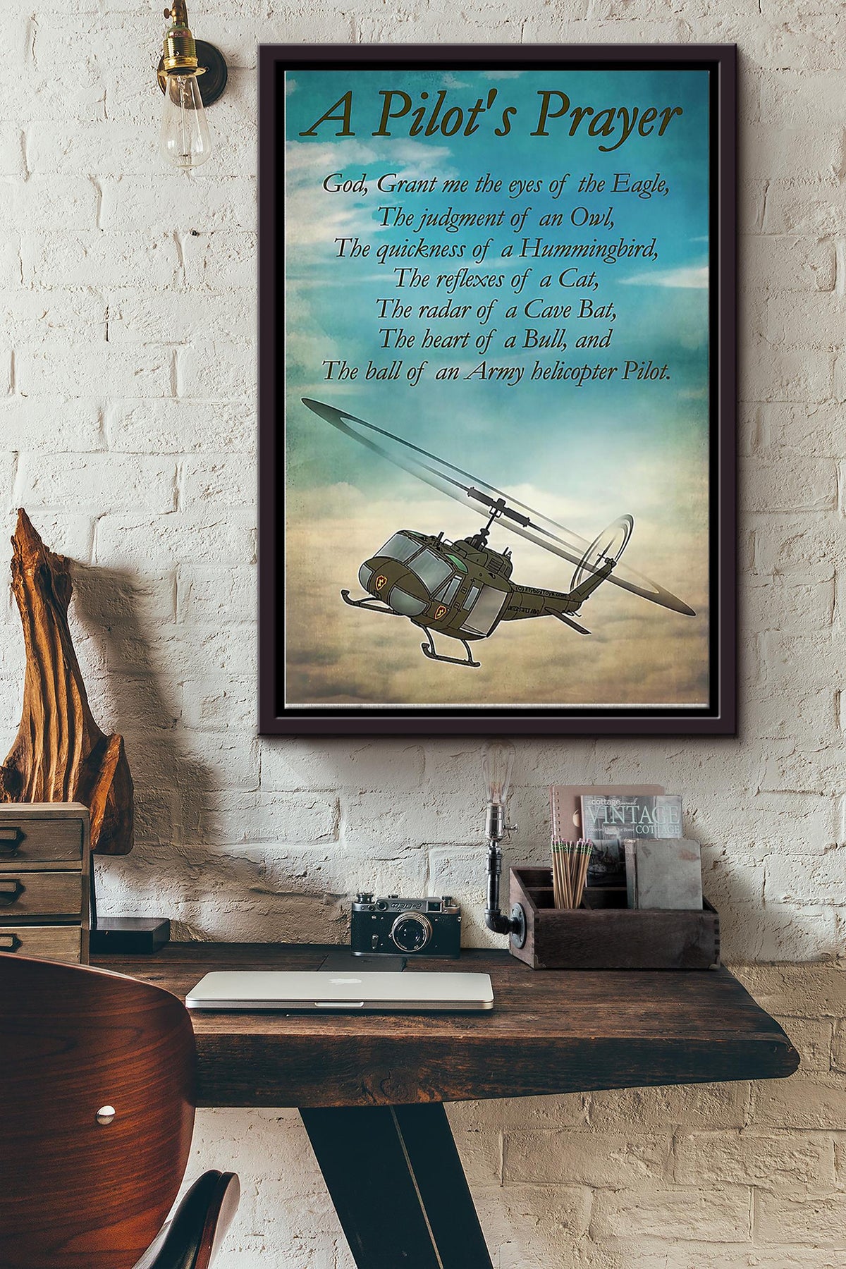 Pilots Prayer Poster - Aviation Wall Art - Gift For Flight Engineer Flight Attendants Pilot Airplane Lover Framed Matte Canvas Framed Prints, Canvas