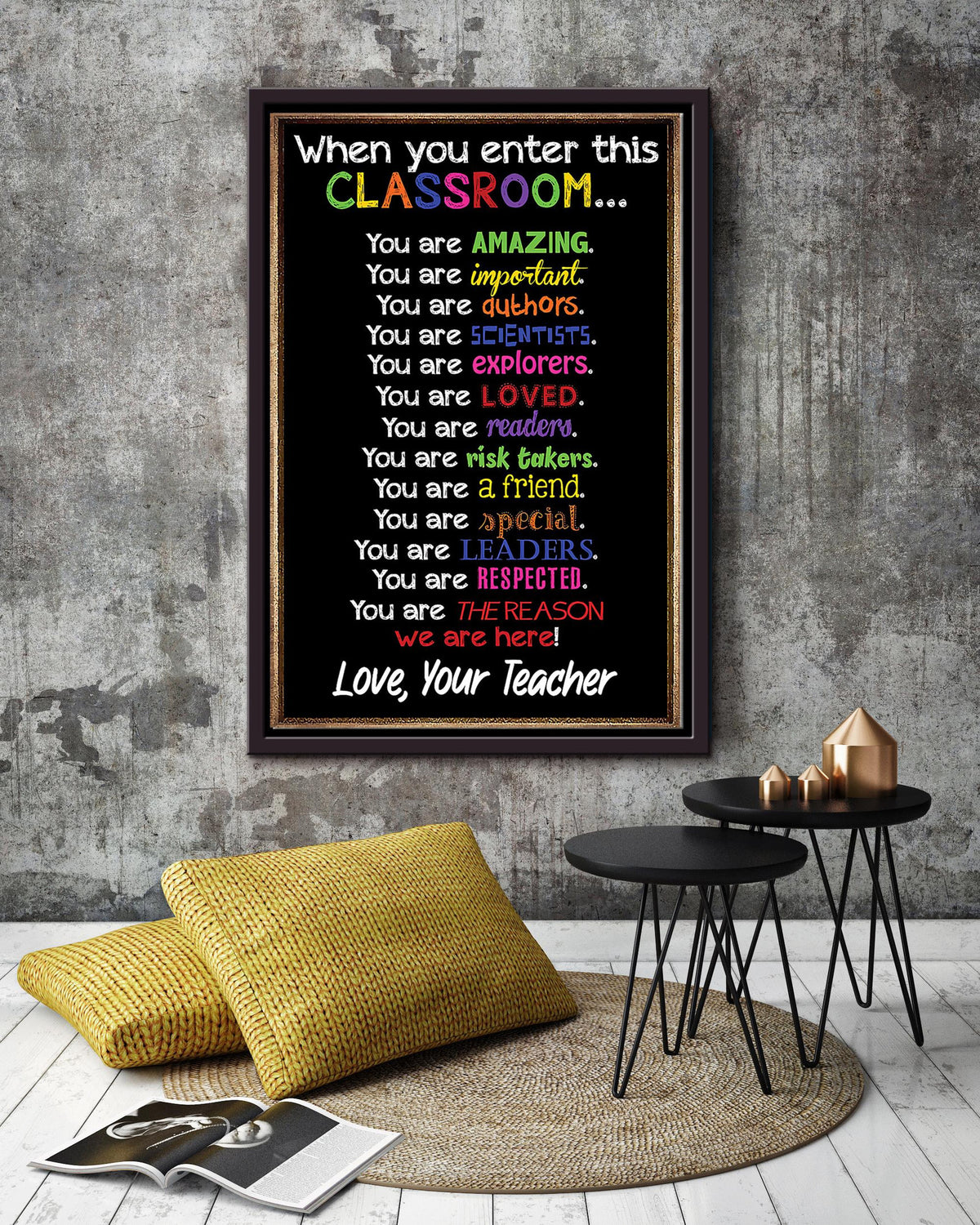 Teacher Love Classroom Wall Art Framed Matte Canvas Framed Prints, Canvas