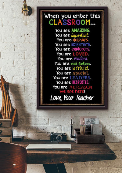 Teacher Love Classroom Wall Art Framed Matte Canvas Framed Prints, Canvas