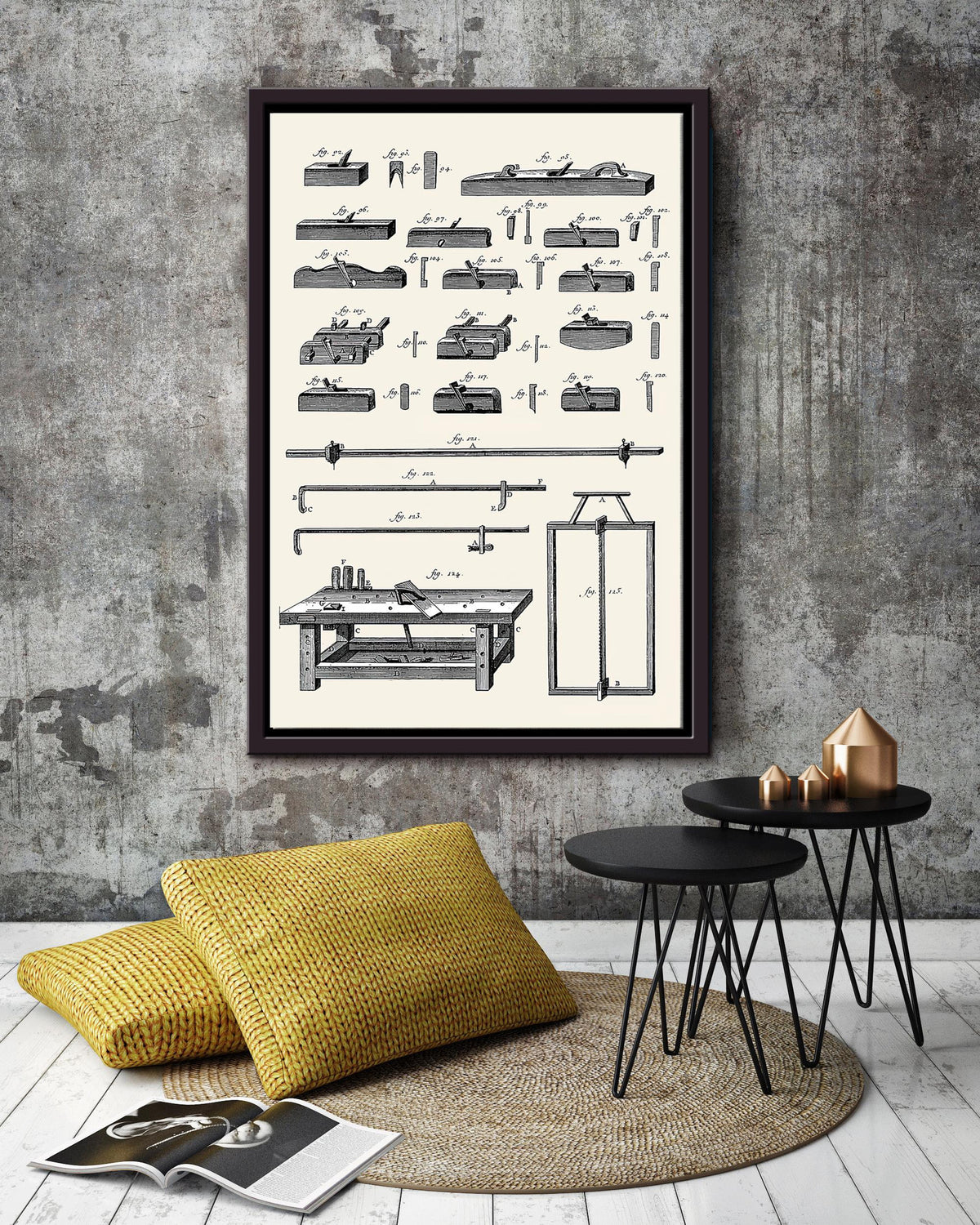 Vintage Woodworking Tools Wall Art Gift For Carpenter Framed Matte Canvas Framed Prints, Canvas