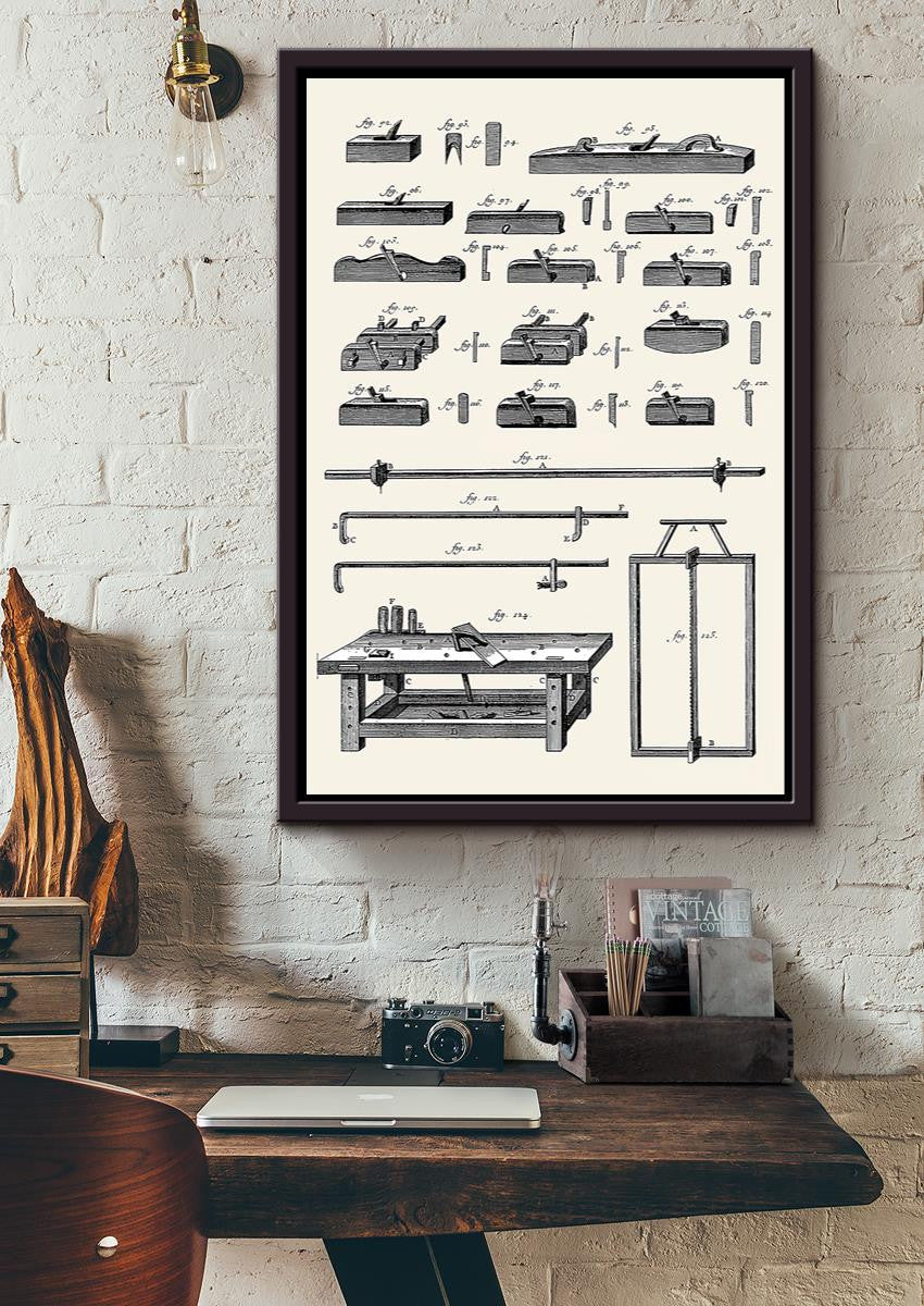 Vintage Woodworking Tools Wall Art Gift For Carpenter Framed Matte Canvas Framed Prints, Canvas