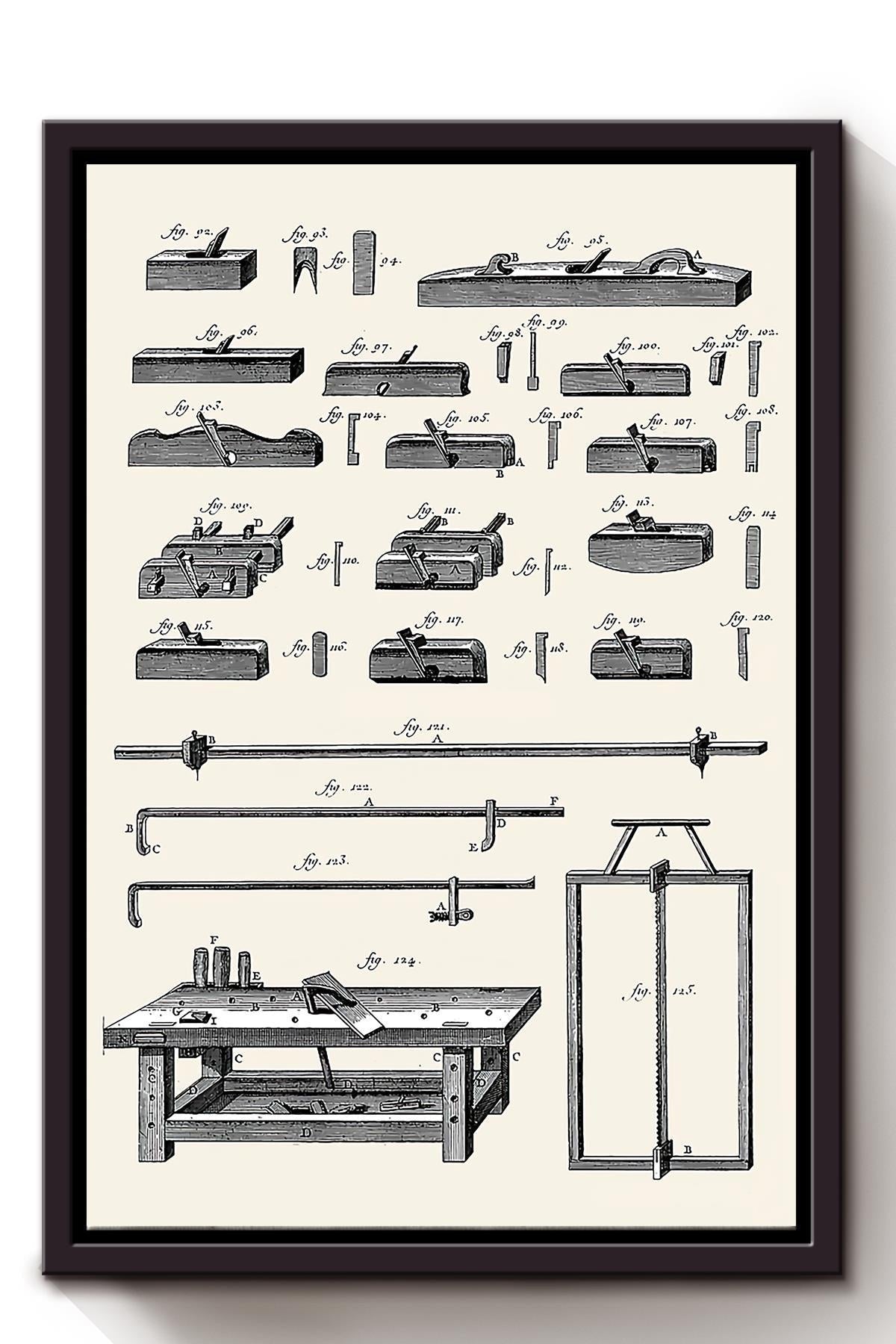 Vintage Woodworking Tools Wall Art Gift For Carpenter Framed Matte Canvas Framed Prints, Canvas