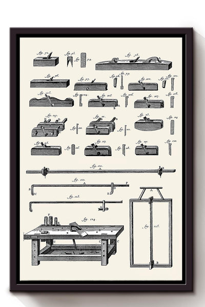 Vintage Woodworking Tools Wall Art Gift For Carpenter Framed Matte Canvas Framed Prints, Canvas