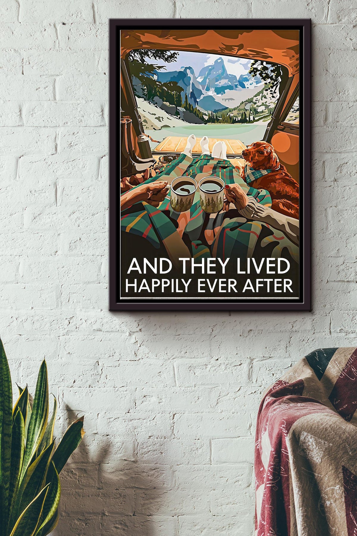 They Lived Happily Ever After Camping Vintage Poster - Decor Wall Art - Gift For Camper Couple Traveling Lover Wife Husband Framed Matte Canvas Framed Prints, Canvas