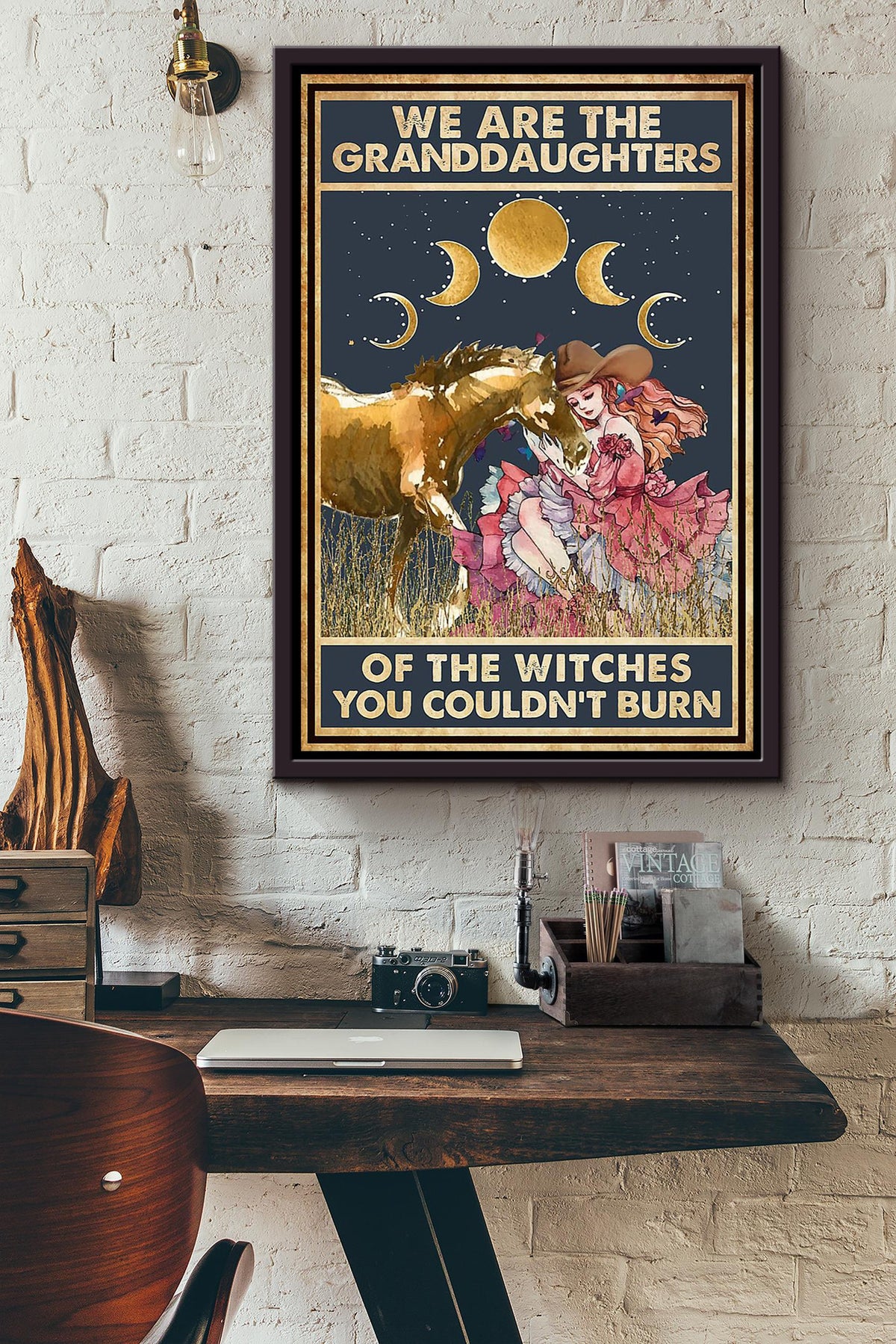 We Are Granddaughter Of Witch Cowgirl Halloween Wall Decor Gift For Pumpkin Carving Ideas Halloween Decorations Haunted Houses Framed Canvas
