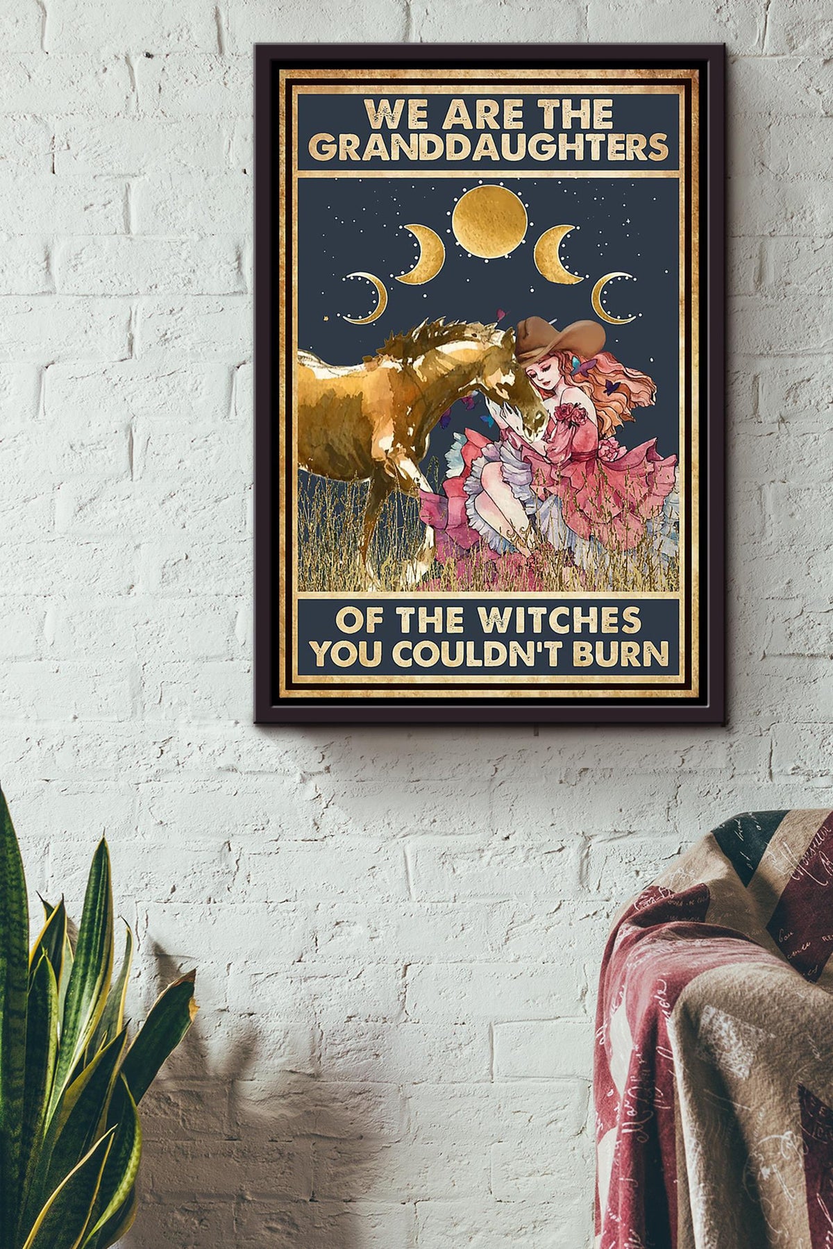 We Are Granddaughter Of Witch Cowgirl Halloween Wall Decor Gift For Pumpkin Carving Ideas Halloween Decorations Haunted Houses Framed Canvas