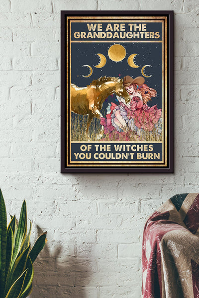 We Are Granddaughter Of Witch Cowgirl Halloween Wall Decor Gift For Pumpkin Carving Ideas Halloween Decorations Haunted Houses Framed Canvas