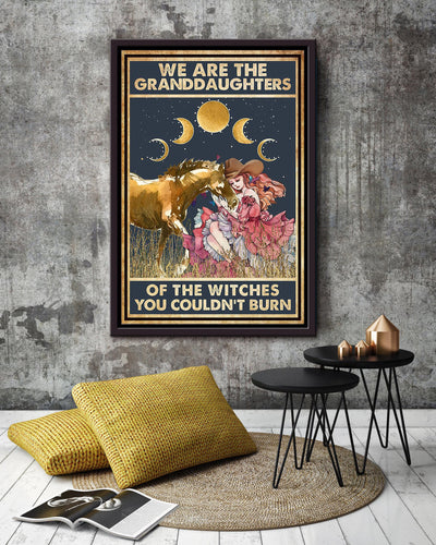 We Are Granddaughter Of Witch Cowgirl Halloween Wall Decor Gift For Pumpkin Carving Ideas Halloween Decorations Haunted Houses Framed Canvas
