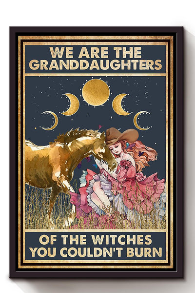 We Are Granddaughter Of Witch Cowgirl Halloween Wall Decor Gift For Pumpkin Carving Ideas Halloween Decorations Haunted Houses Framed Canvas