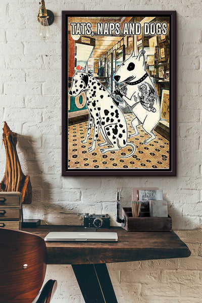 Tats Naps And Dogs Tattoos Poster Framed Matte Canvas