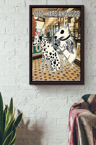 Tats Naps And Dogs Tattoos Poster Framed Matte Canvas