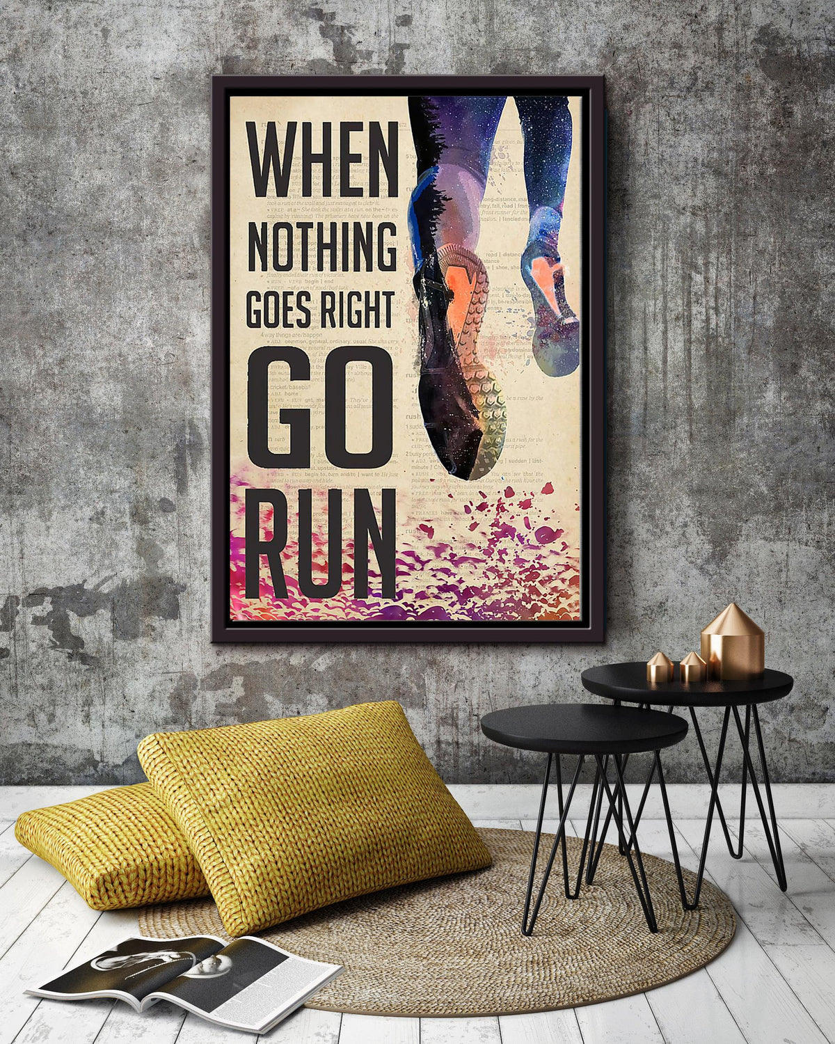 When Nothing Goes Right Go Run Motivation Quote Wall Art Gift For Marathon Runner Framed Canvas Framed Prints, Canvas