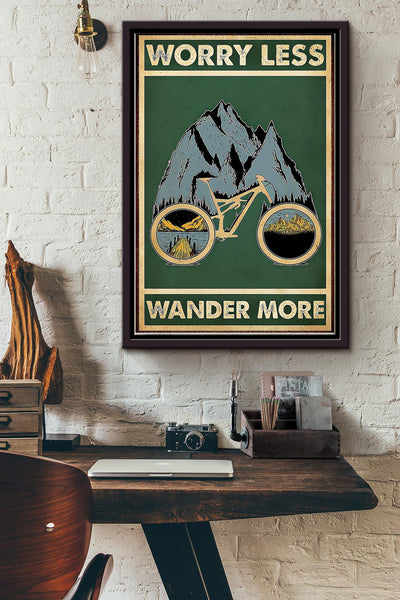 Worry Less Wander More Cycling Poster Framed Matte Canvas