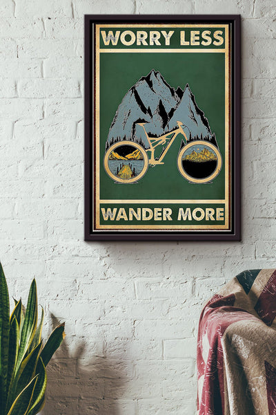 Worry Less Wander More Cycling Poster Framed Matte Canvas