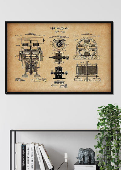 Nikola Tesla's Blueprint Mechanical Knowledge Knowledge Gift For Engineer Car Repair Shop Decor