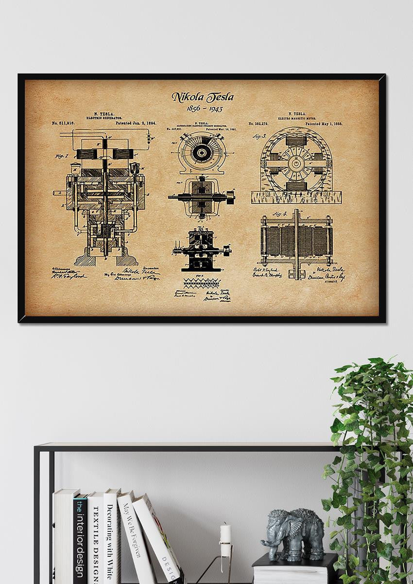 Nikola Tesla's Blueprint Mechanical Knowledge Knowledge Gift For Engineer Car Repair Shop Decor