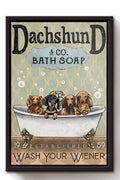 Wash Your Weiner Poster Bathroom Wall Decor For Dachshund Foster Dog Lover (3) Framed Canvas