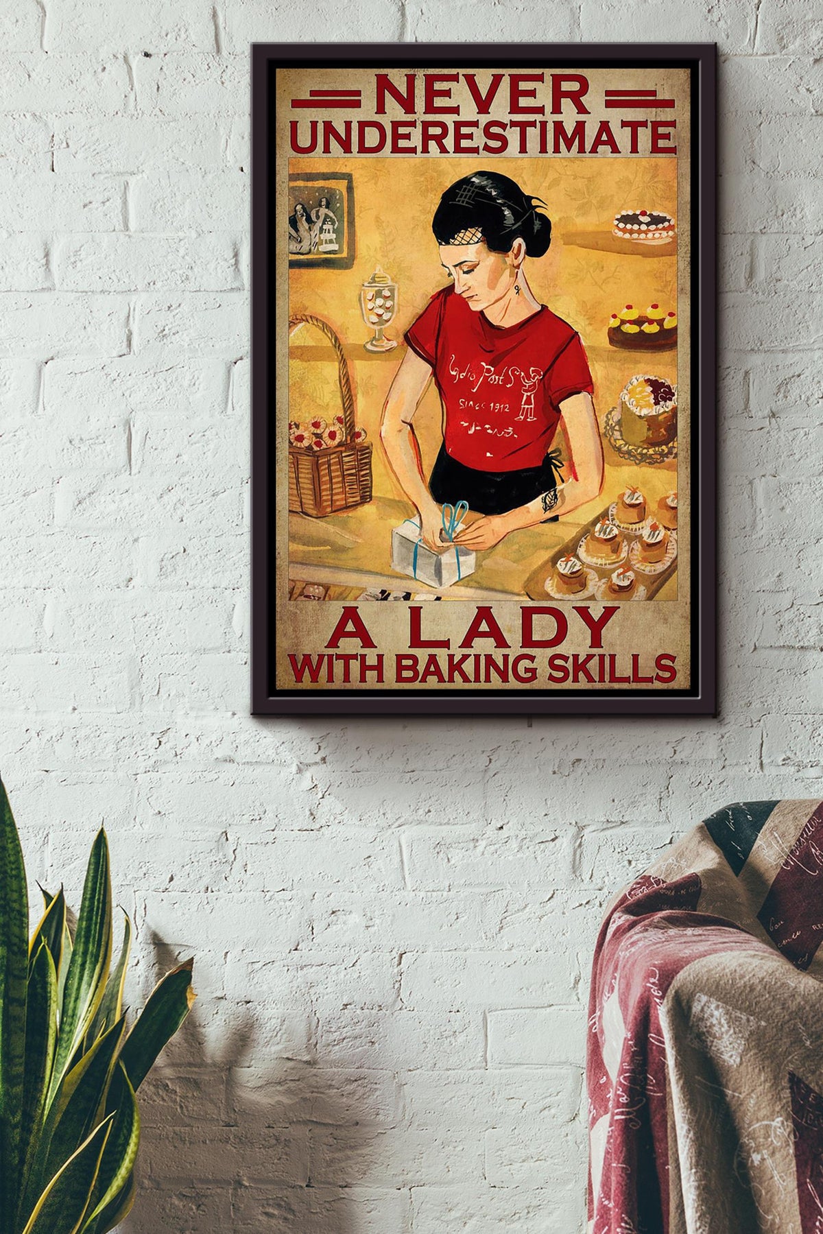 Never Underestimate Lady With Baking Skills Gift For Baker Bakery Decor Framed Canvas