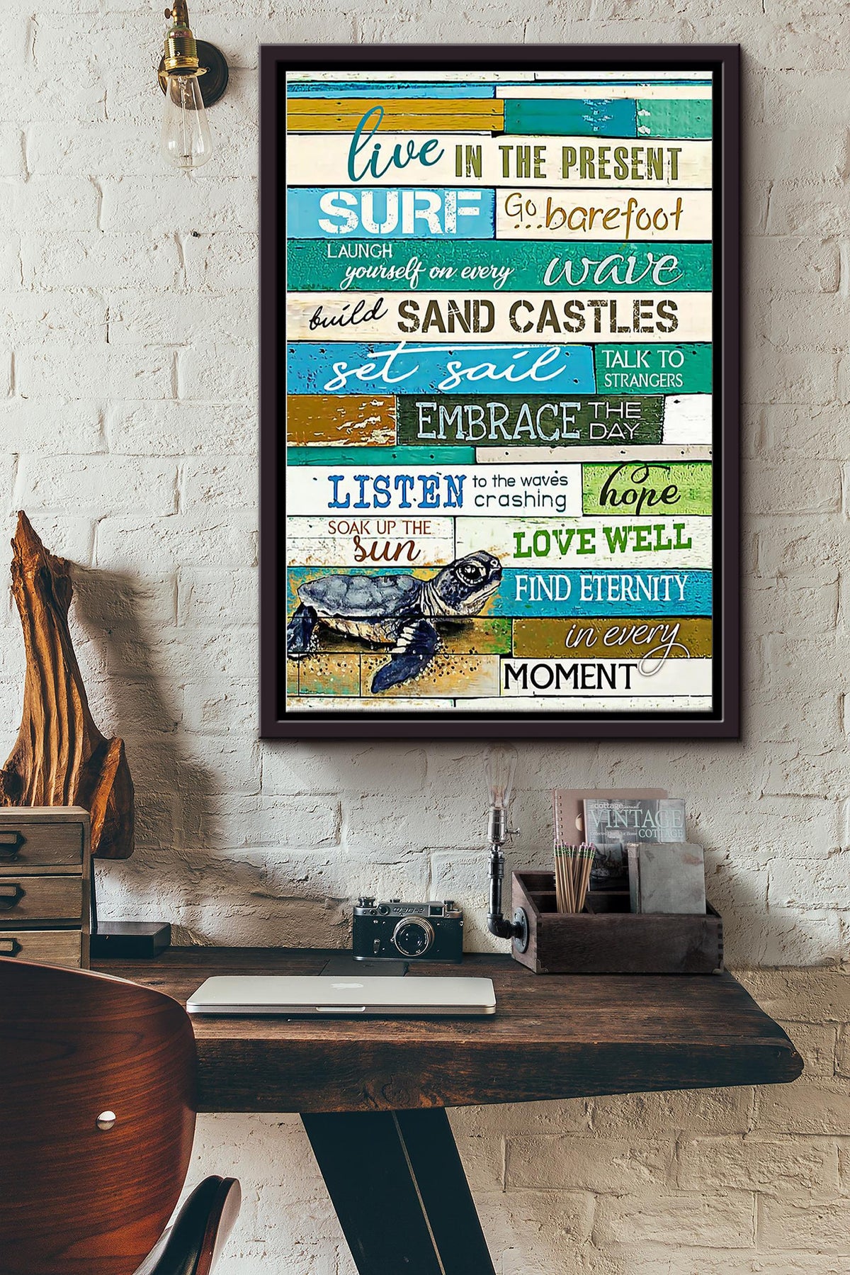 Turtle Find Eternity In Every Moment Poster Framed Matte Canvas