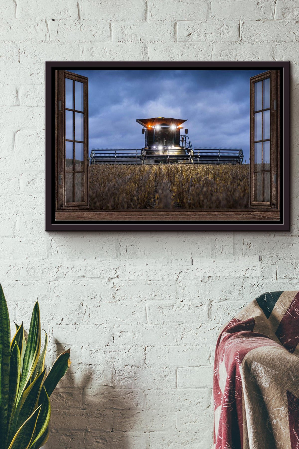 Tractor Window Night View Poster n Framed Matte Canvas