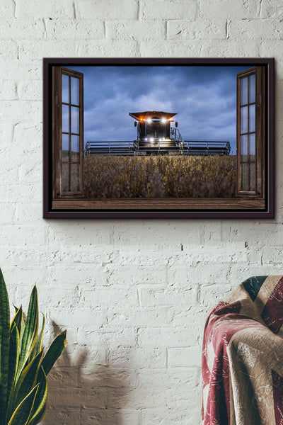 Tractor Window Night View Poster n Framed Matte Canvas