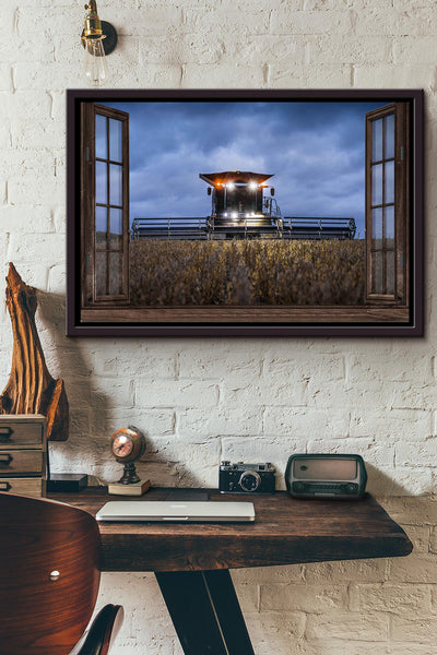 Tractor Window Night View Poster n Framed Matte Canvas