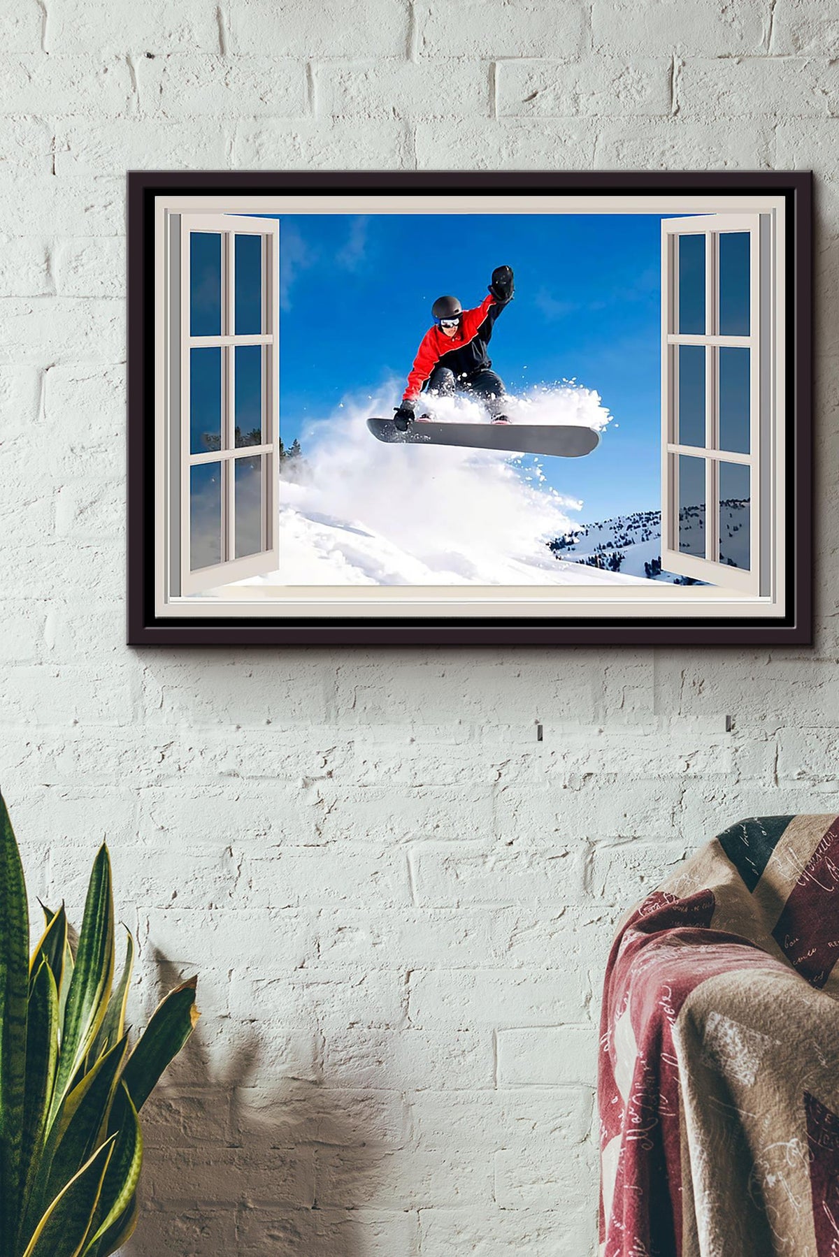 Skiing High Above The Sky Window View Poster n Framed Matte Canvas