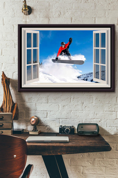 Skiing High Above The Sky Window View Poster n Framed Matte Canvas