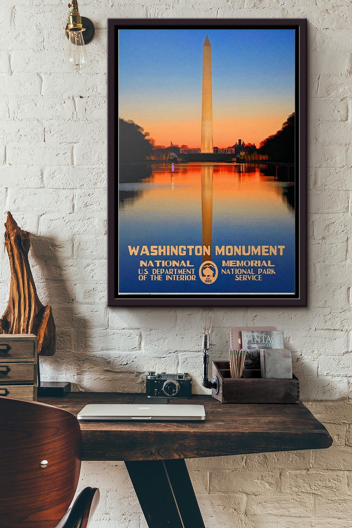 Washington Monument Poster - Decor Wall Art - Gift For Traveling Lover Tourists Souvenir Shop American Framed Matte Canvas Framed Prints, Canvas