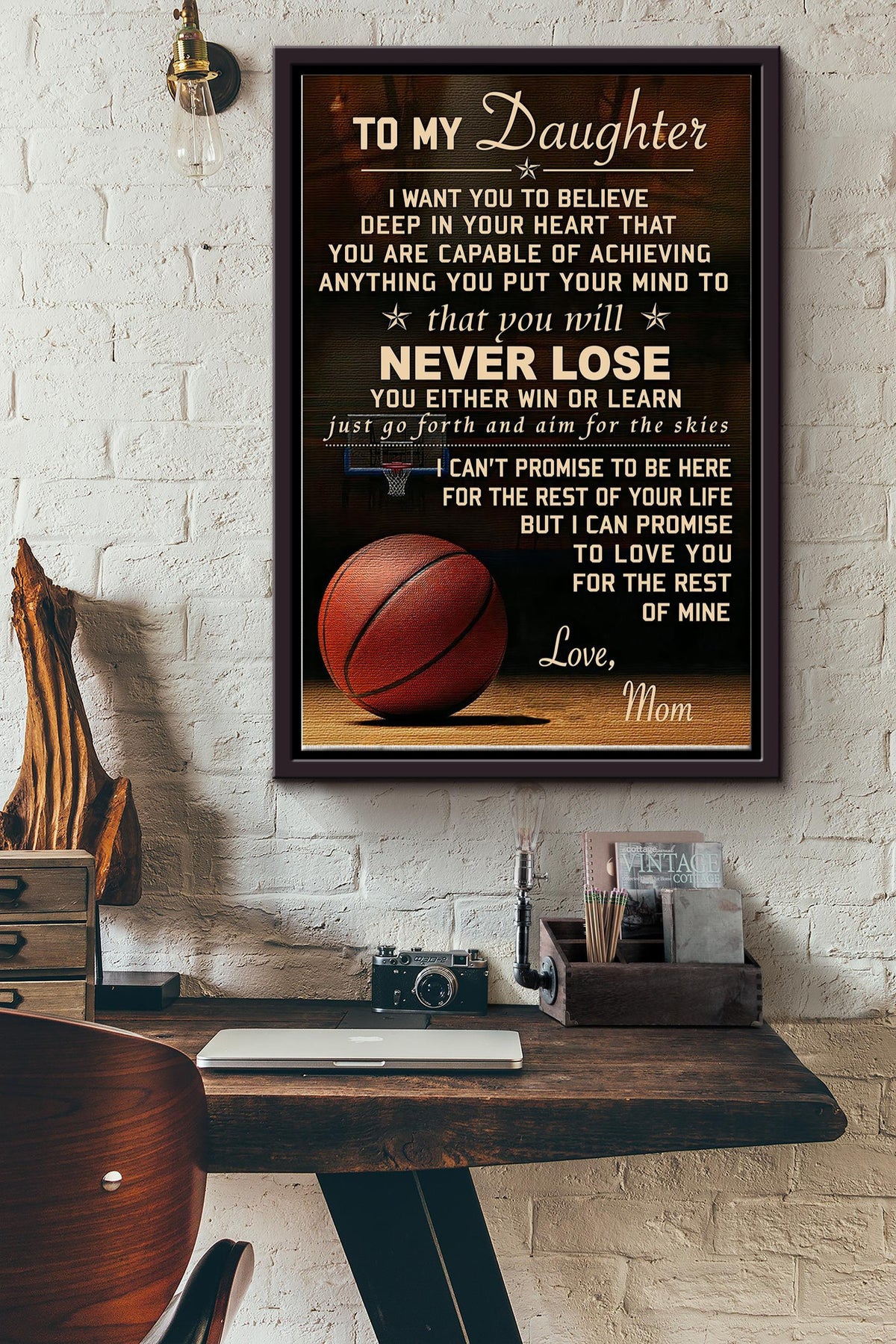 To My Daughter Never Lose Poster - Motherhood Wall Art - Gift For Daughter Little Girl Baby Girl Female Basketball Player Basketball Club Decor Framed Matte Canvas Framed Prints, Canvas