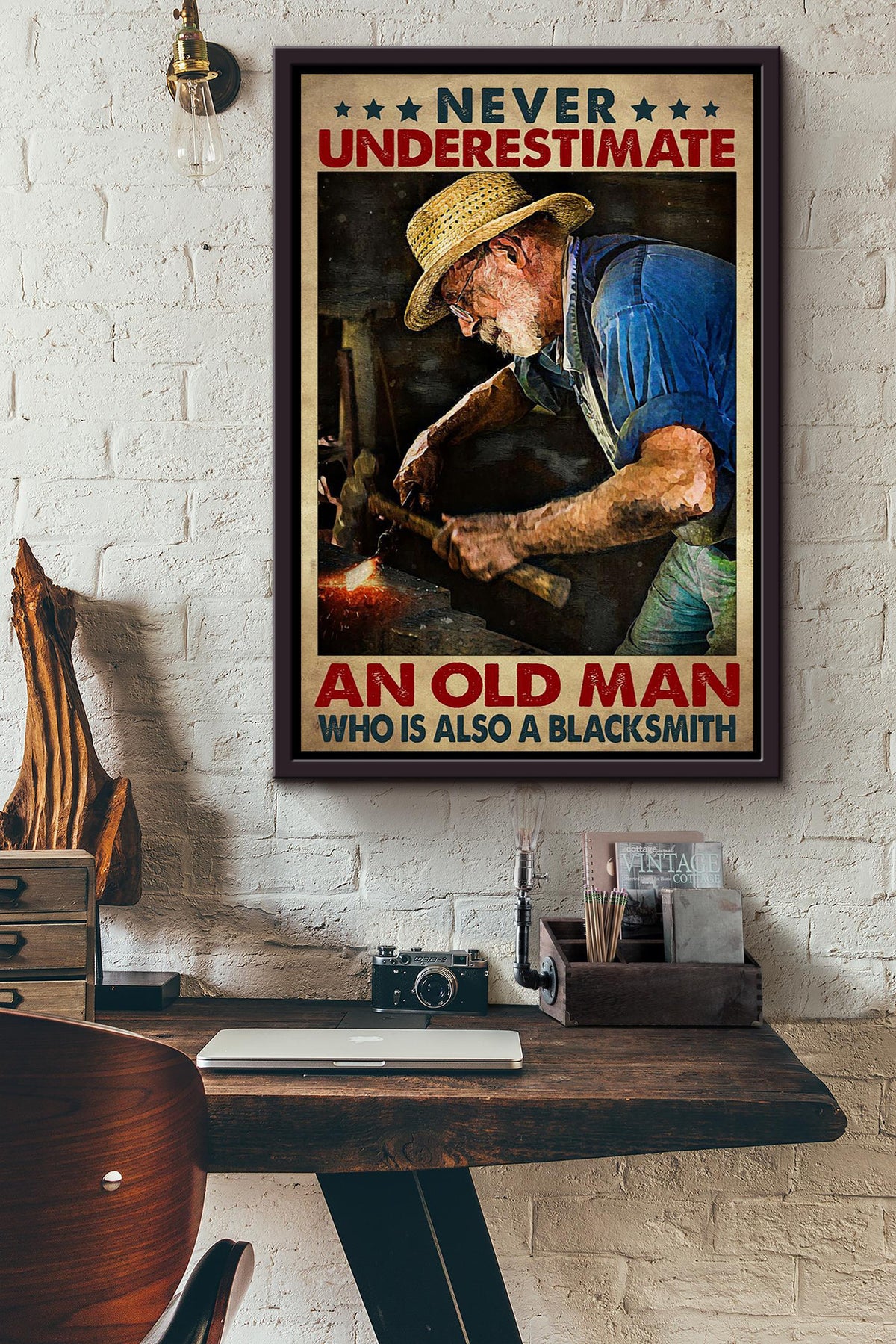 Never Underestimate Blacksmith Old Man Gift For Grandfather Framed Canvas