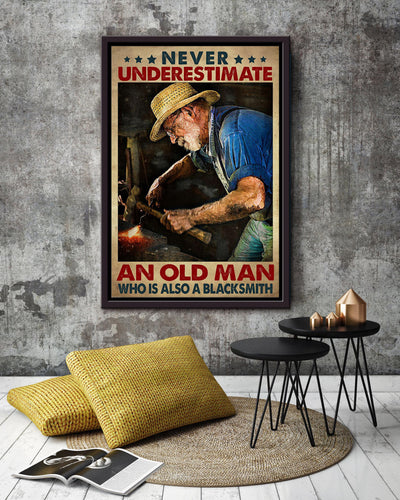 Never Underestimate Blacksmith Old Man Gift For Grandfather Framed Canvas