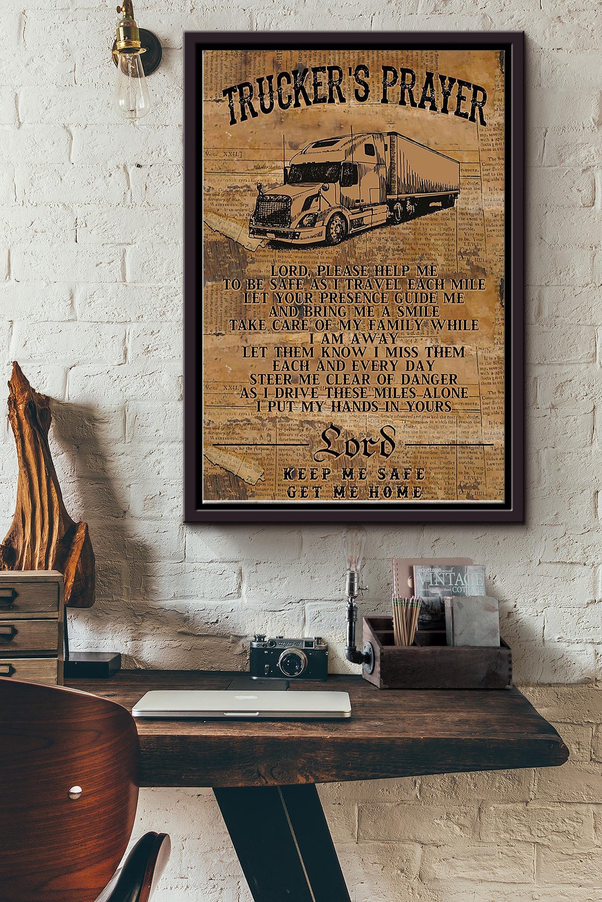 Truckers Prayer Lord Keep Me Safe Get Me Home Poster Framed Matte Canvas
