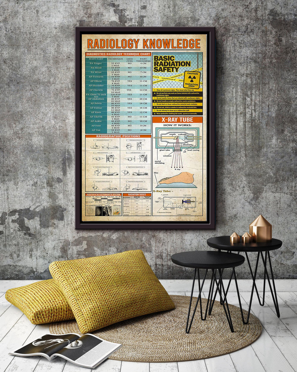 Radiology Basic Information Knowledge Wall Art Gift For Scientist Homeschool Framed Canvas Framed Prints, Canvas