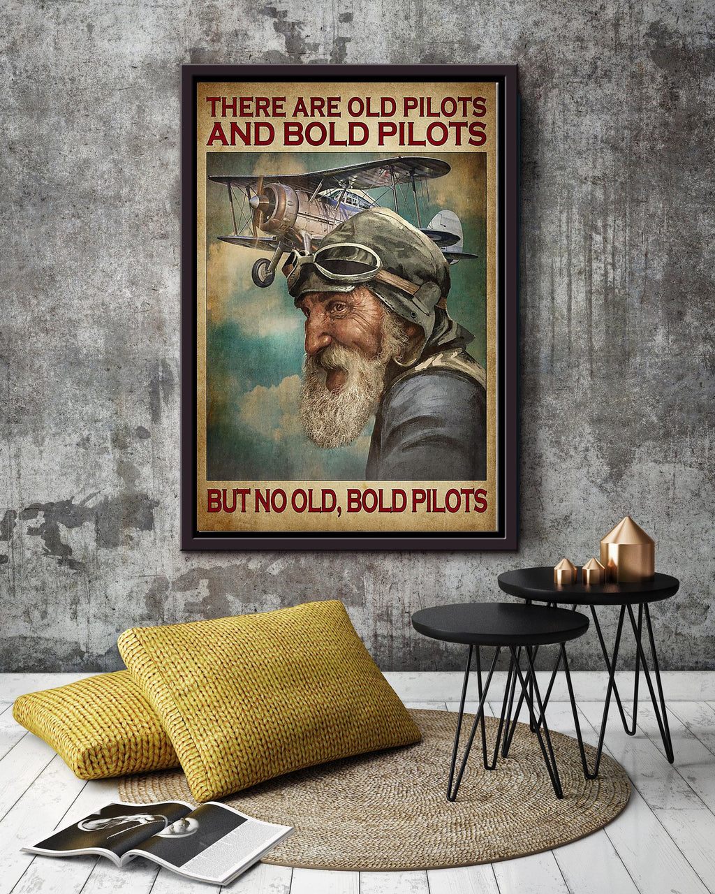 There Are Old And Bold Pilots Motivation Quote Wall Art Gift For Grandfather Flight Attendant Framed Canvas Framed Prints, Canvas