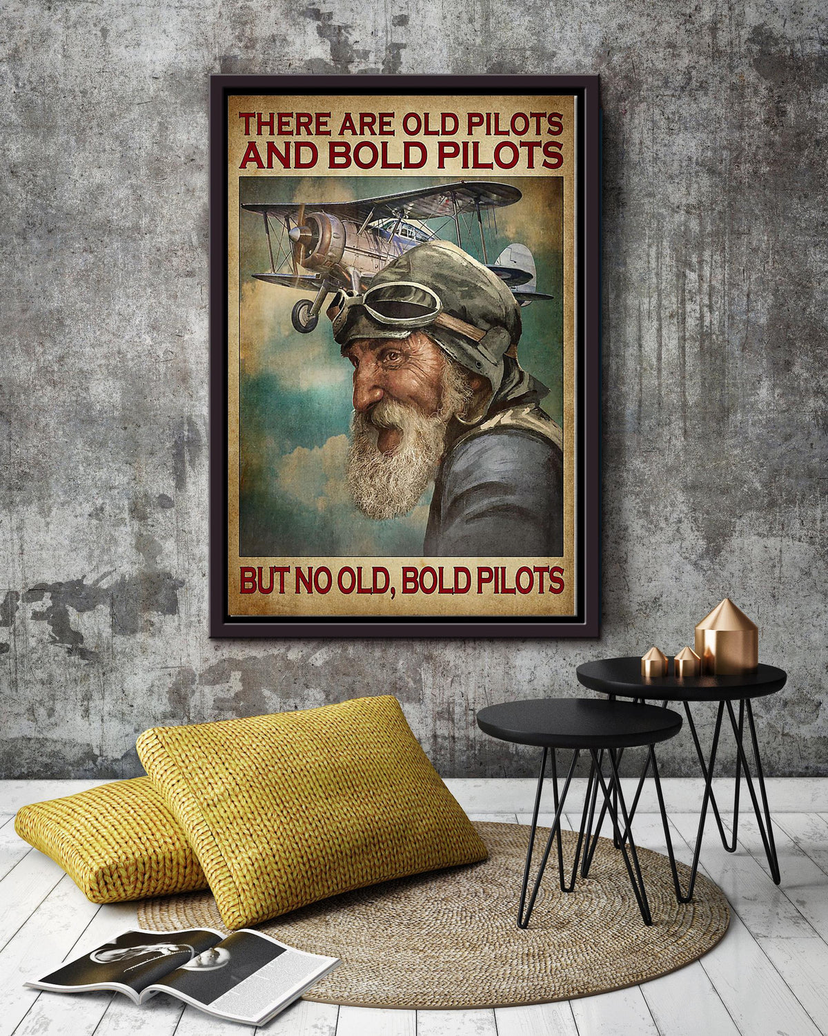 There Are Old And Bold Pilots Motivation Quote Wall Art Gift For Grandfather Flight Attendant Framed Canvas Framed Prints, Canvas