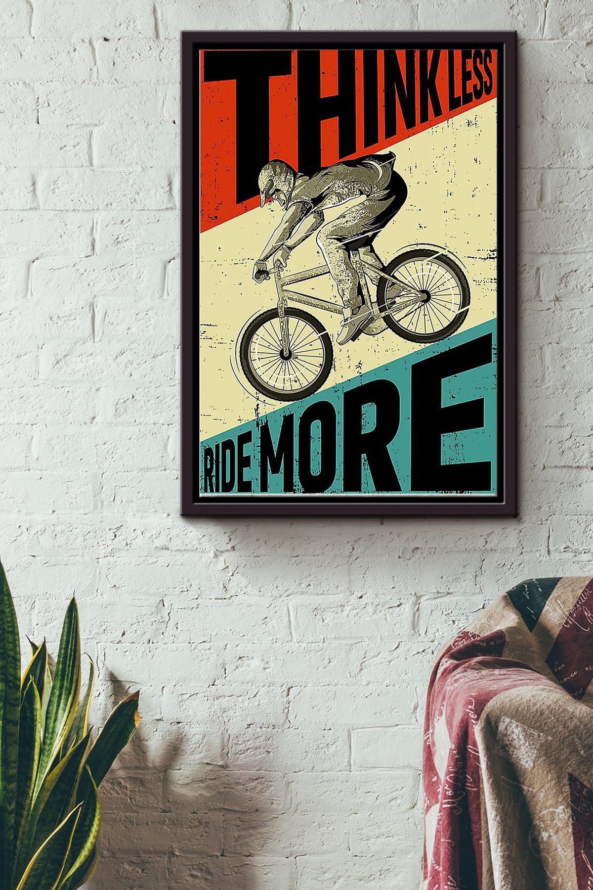 Think Less Ride More Cycling Poster Framed Matte Canvas