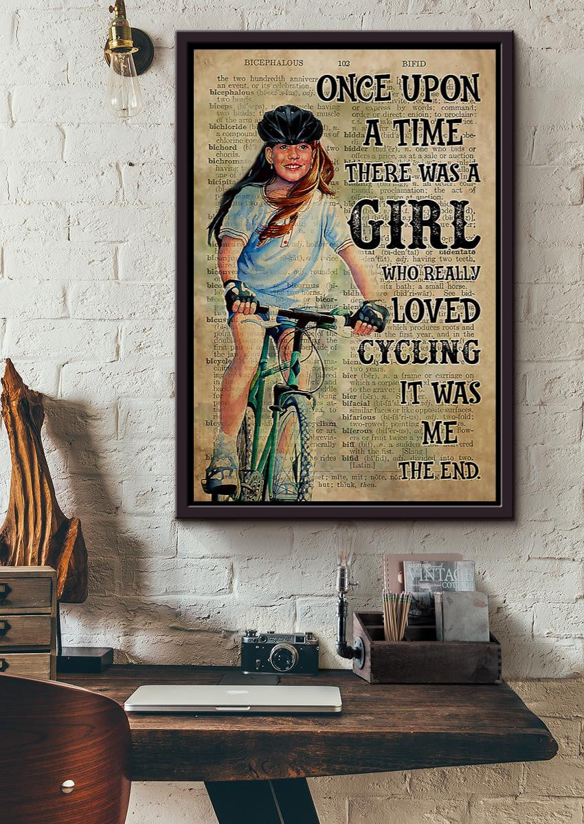 Once Upon A Time Girl Really Loved Cycling Girl With Bicycle Wall Art For Kids Bedroom Decor Framed Matte Canvas Framed Prints, Canvas