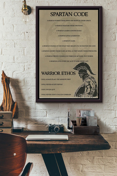 Spartan Code Poster - Warrior Wall Art - Gift For Bff Home Decor Spartan Warrior Framed Matte Canvas Framed Prints, Canvas