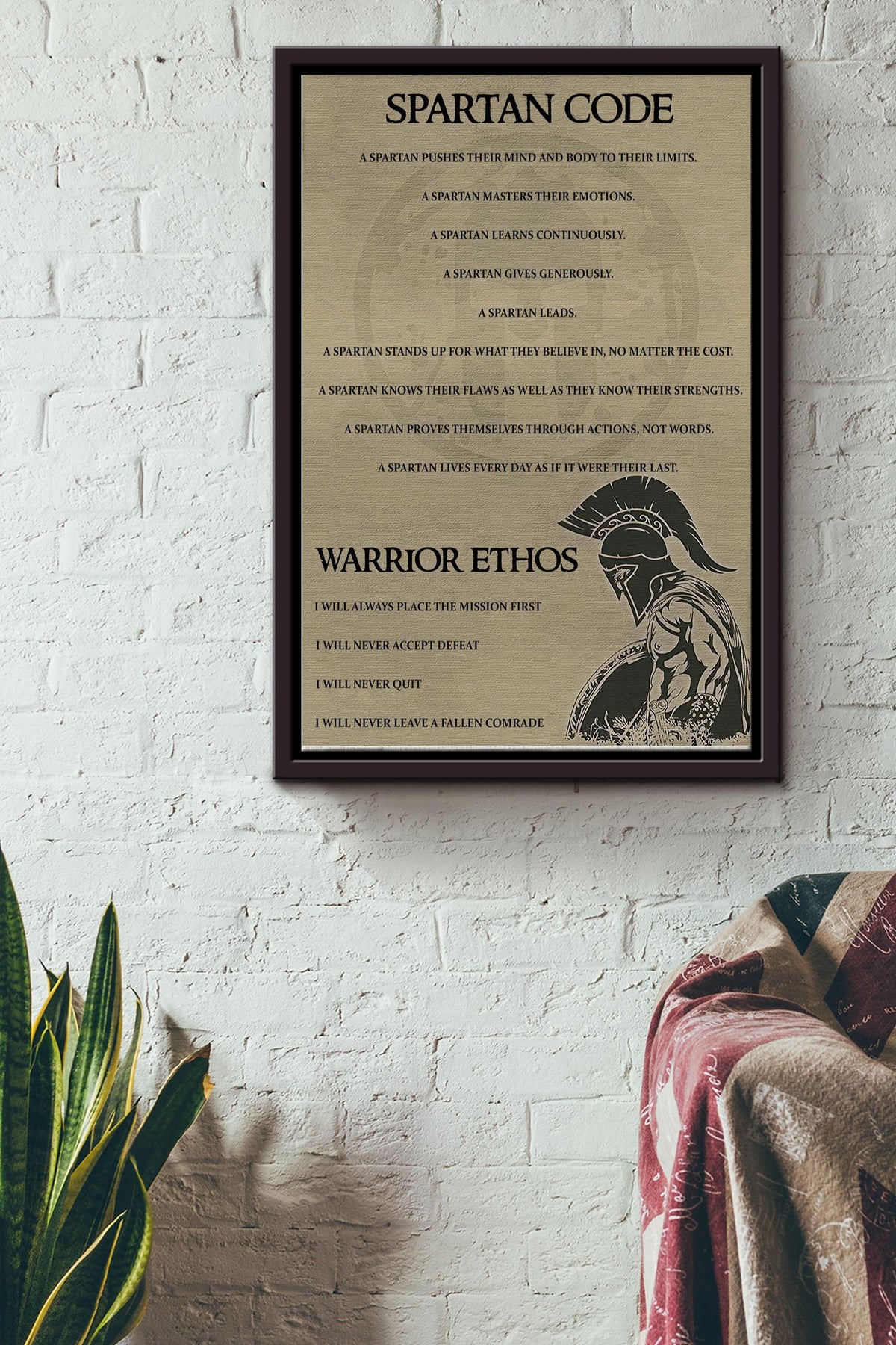 Spartan Code Poster - Warrior Wall Art - Gift For Bff Home Decor Spartan Warrior Framed Matte Canvas Framed Prints, Canvas