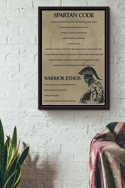 Spartan Code Poster - Warrior Wall Art - Gift For Bff Home Decor Spartan Warrior Framed Matte Canvas Framed Prints, Canvas