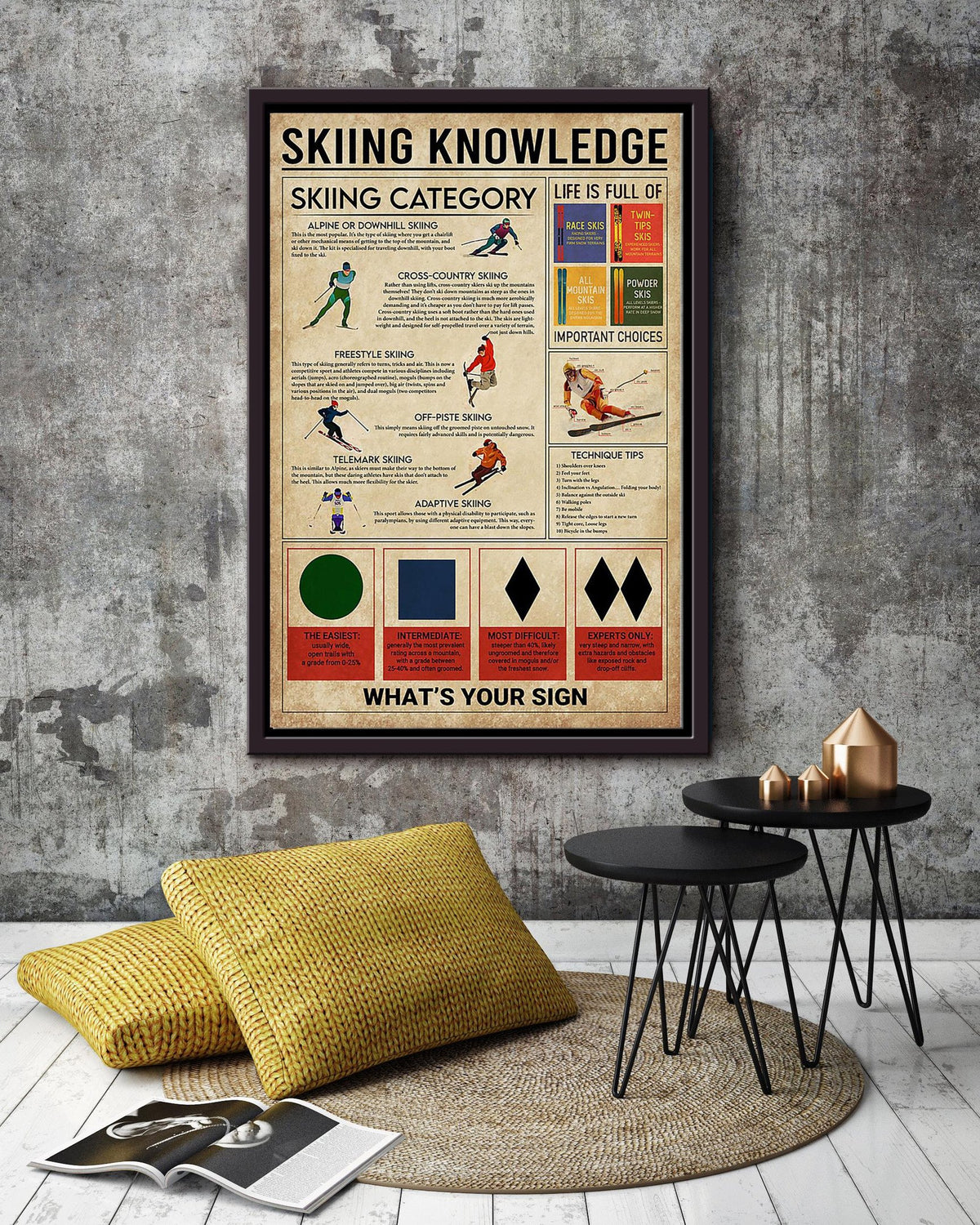 Skiing Knowledge Skiing Wall Decor Gift For S Kiers Framed Canvas