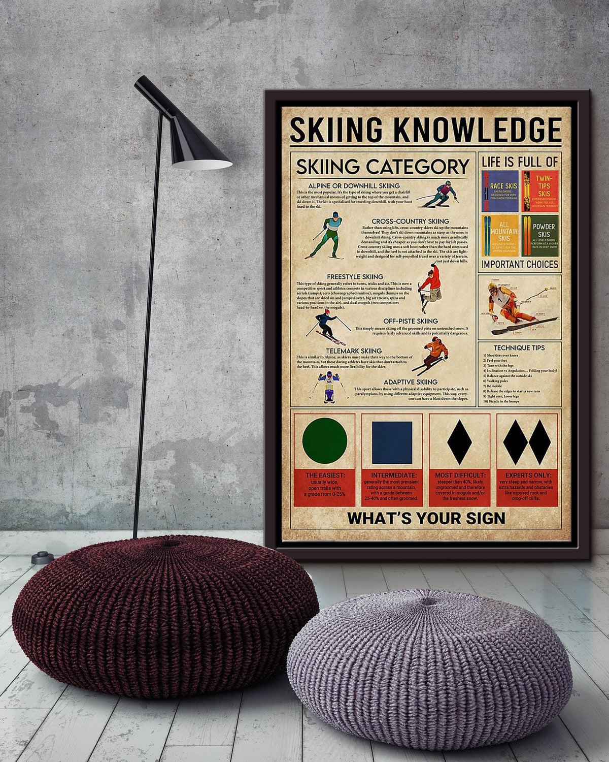 Skiing Knowledge Skiing Wall Decor Gift For S Kiers Framed Canvas