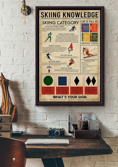Skiing Knowledge Skiing Wall Decor Gift For S Kiers Framed Canvas