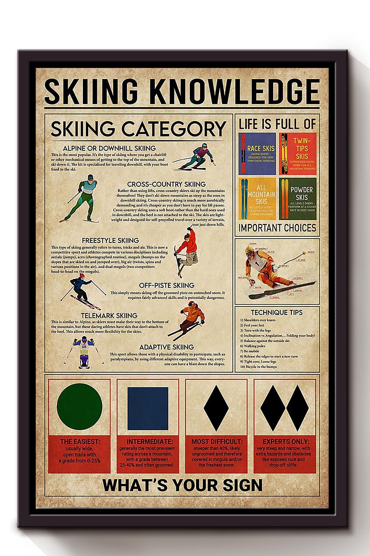Skiing Knowledge Skiing Wall Decor Gift For S Kiers Framed Canvas