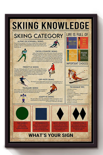 Skiing Knowledge Skiing Wall Decor Gift For S Kiers Framed Canvas
