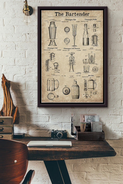 The Bartender Details Poster Framed Matte Canvas