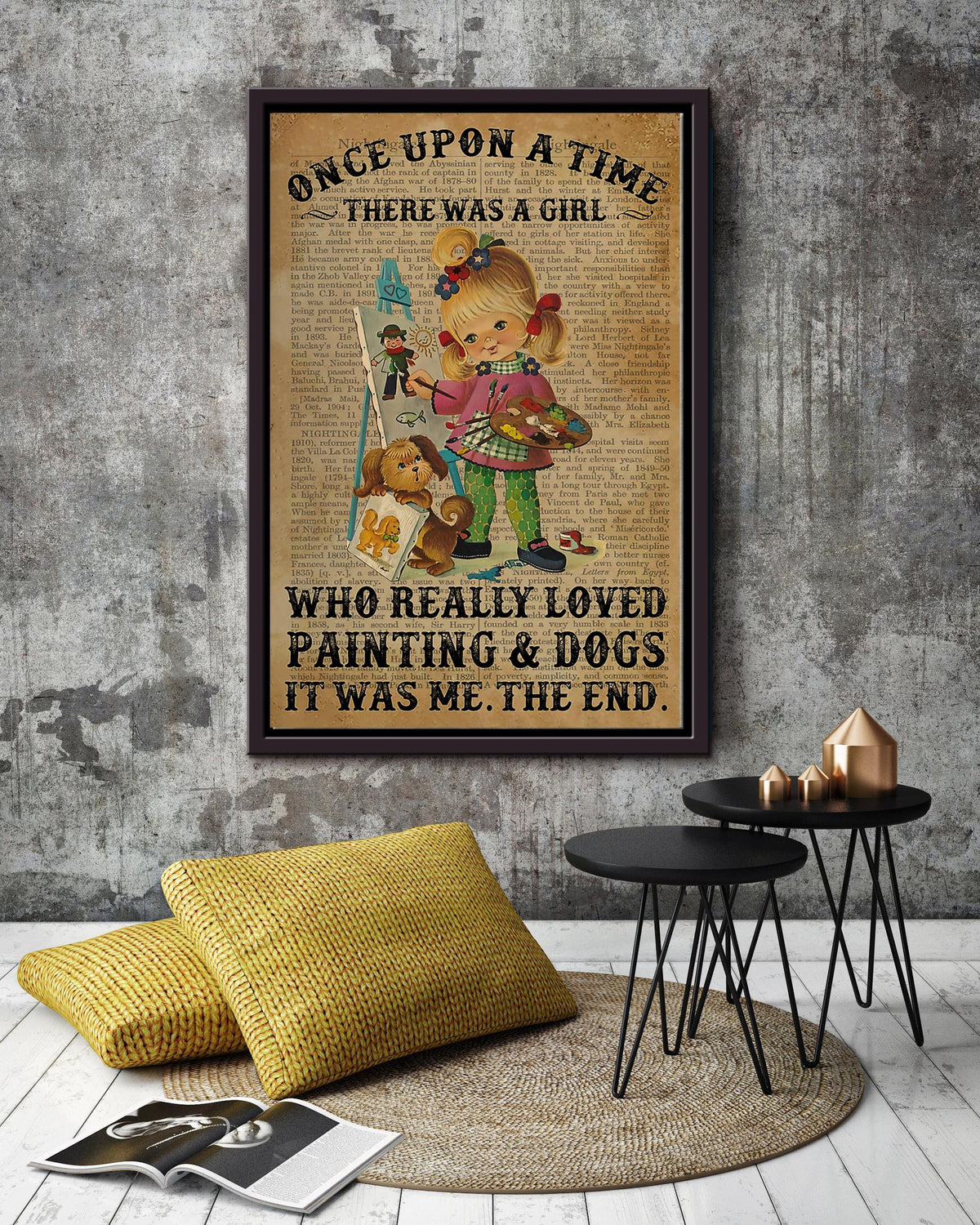 Once Upon A Time Girl Loved And Dogs Wall Art For Kid's Bedroom Decor Framed Matte Canvas Framed Prints, Canvas